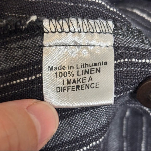 Flax Striped Linen Long Sleeve Button-Down Tunic Shirt-Black/White-Women US 4-6 - Picture 5 of 6